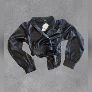 Forever 21 NWT Black Satin Wrap Top